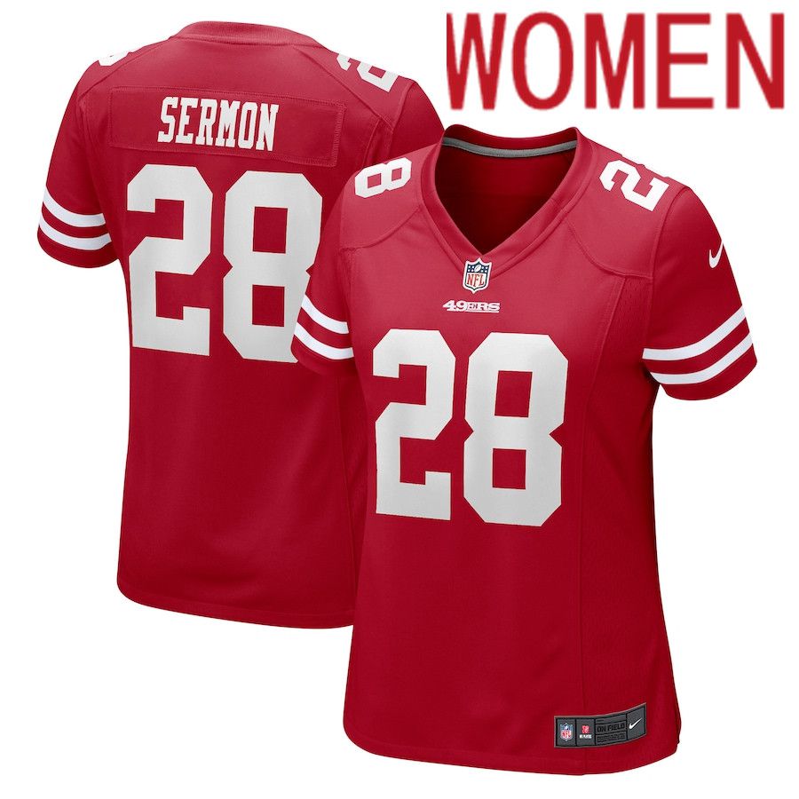 Women San Francisco 49ers #28 Trey Sermon Nike Scarlet Game NFL Jersey->women nfl jersey->Women Jersey